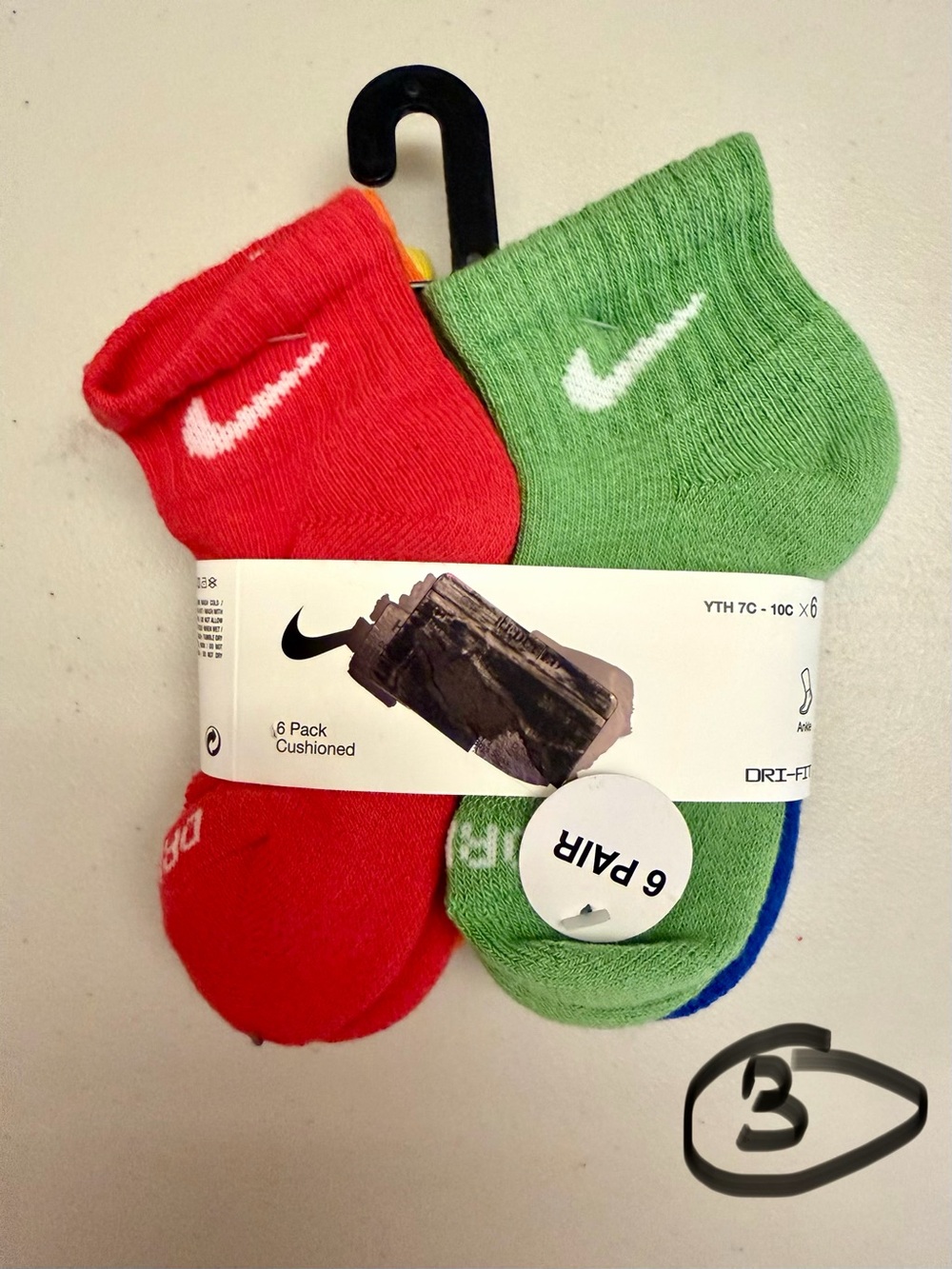 Nike Cushioned Ankle Socks - Red & Green (6 Pack)